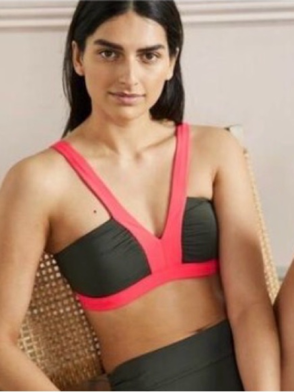 NWT Boden Corsica Two-Tone V-Neck Bikini Top in Hot Pink & Burgundy